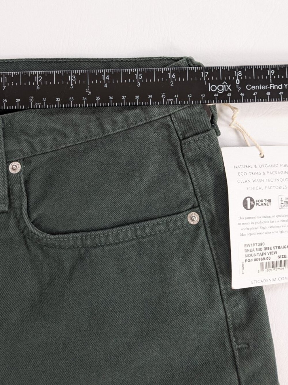 NWT Etica Rhea Denim Pants Straight Leg High Rise Size 31 Dark Green - Picture 7 of 13